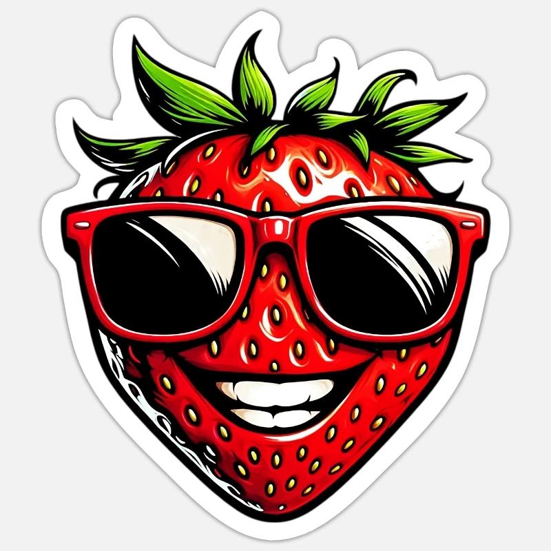 Fraise avec lunettes de soleil - Sticker taille S (10 x 10 cm) - blanc mat
