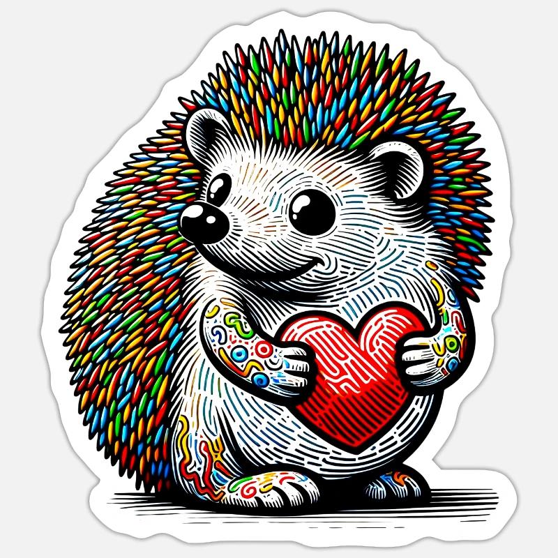 Igel mit Herz - Sticker Größe S (10 x 10 cm) - Mattweiß