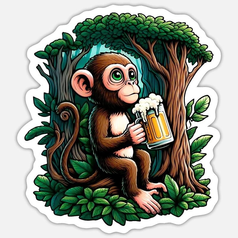 Singe Bière Décontracté Sticker taille S (10 x 10 cm)