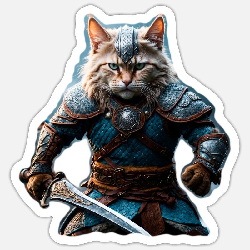 Wikinger-Katze - Sticker Größe S (10 x 10 cm) - Mattweiß