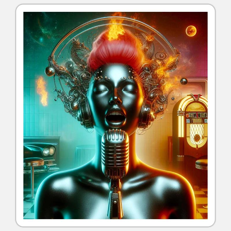Chanteuse Juke-box Sticker taille S (10 x 10 cm)