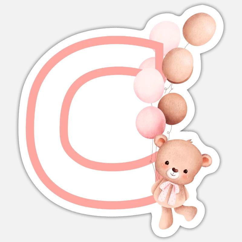 Buchstabe c rosa Bär - Sticker Größe S (10 x 10 cm) - Mattweiß