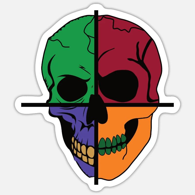 Vier geteilter Skelettschädel - Sticker Größe S (10 x 10 cm) - Mattweiß