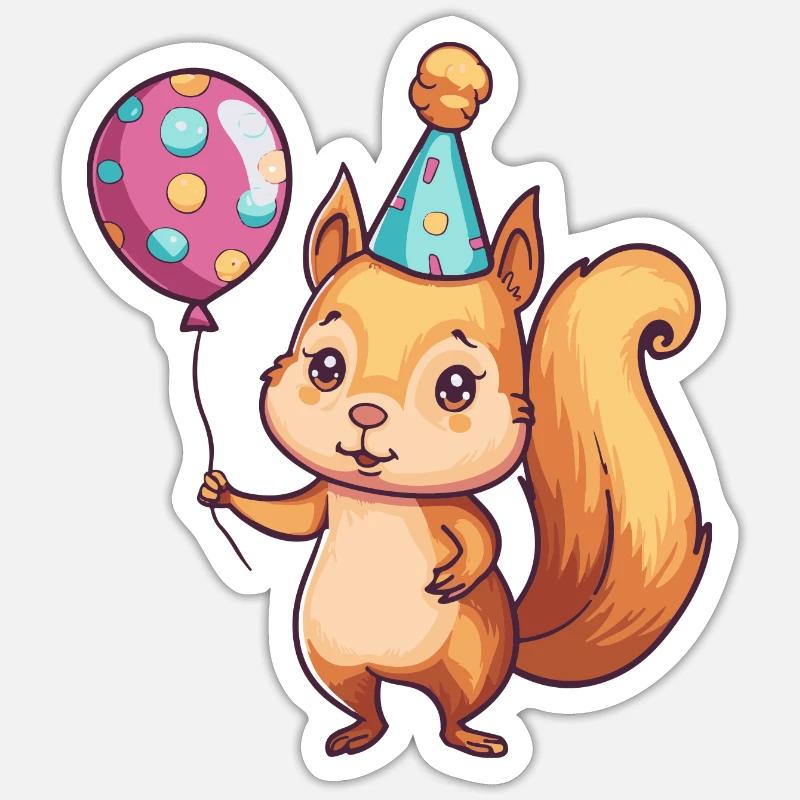 Eichhörnchen Geburtstag Comic Sticker Größe S (10 x 10 cm)