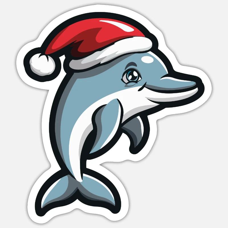 Noël dauphin - Sticker taille S (10 x 10 cm) - blanc mat
