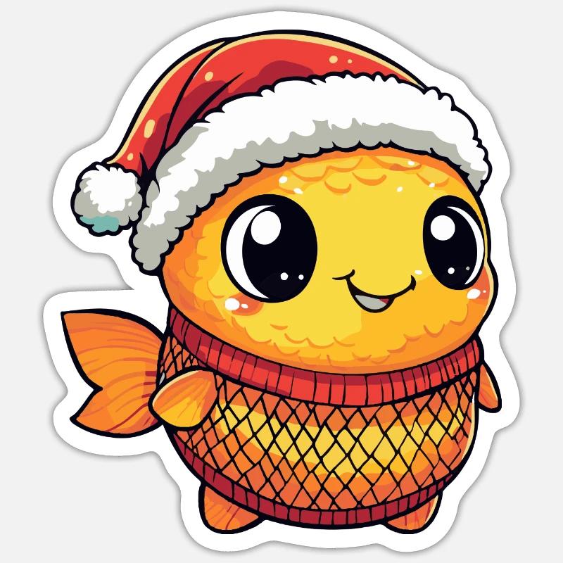 Noël du poisson rouge - Sticker taille S (10 x 10 cm) - blanc mat