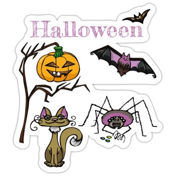 Halloween Kürbis und Fledermaus Design - Sticker Größe S (10 x 10 cm) - Mattweiß - Vorne
