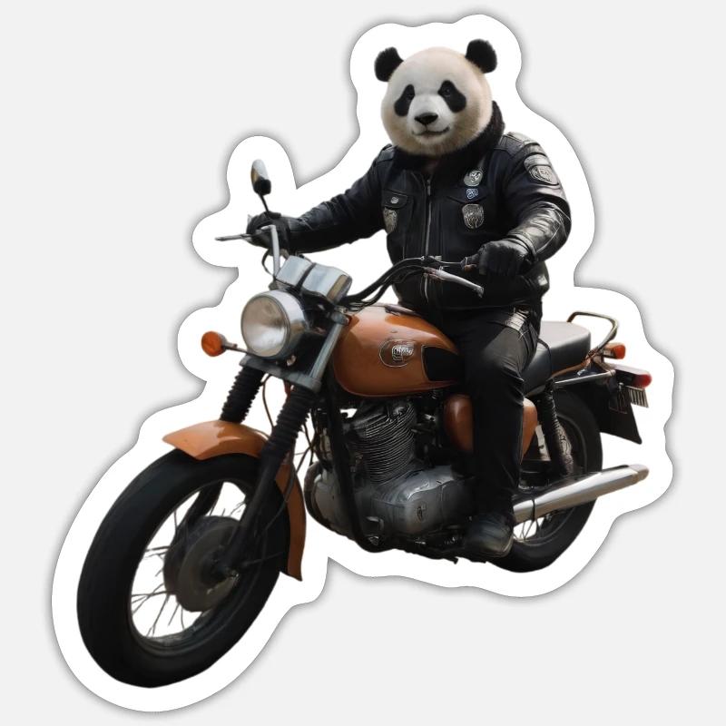 Biker Panda - Sticker Größe S (10 x 10 cm) - Mattweiß