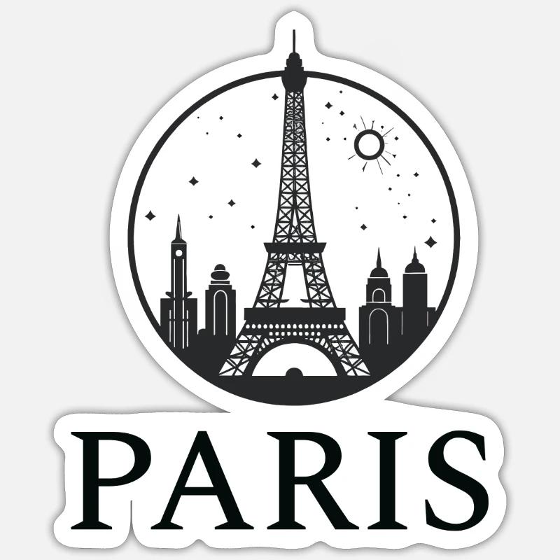 Paris Eiffel Tower silhouette in a circle Sticker size S (10 x 10 cm)