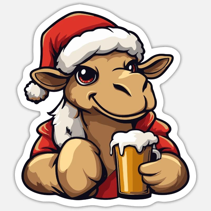 Kamel Weihnachten Bier - Sticker Größe S (10 x 10 cm) - Mattweiß