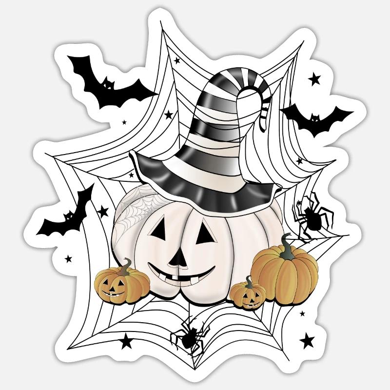Pumpkin with witch hat - Sticker size S (10 x 10 cm) - white matte