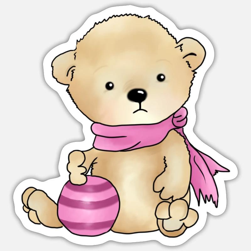 Bär mit rosa Ball - Sticker Größe S (10 x 10 cm) - Mattweiß