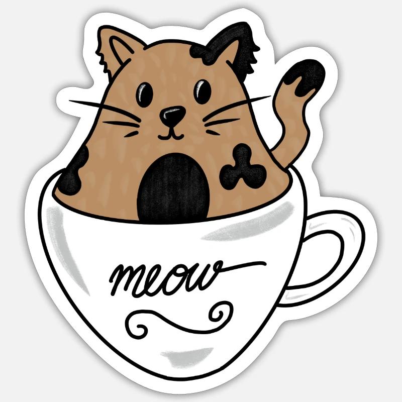 Cup cat - Sticker Größe S (10 x 10 cm) - Mattweiß