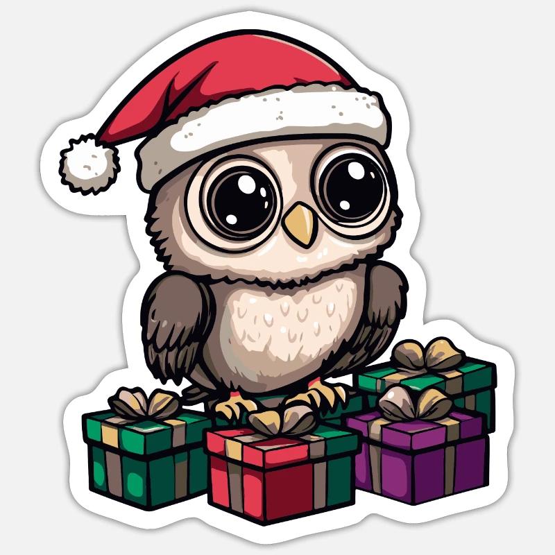 Cadeaux de Noël hibou - Sticker taille S (10 x 10 cm) - blanc mat