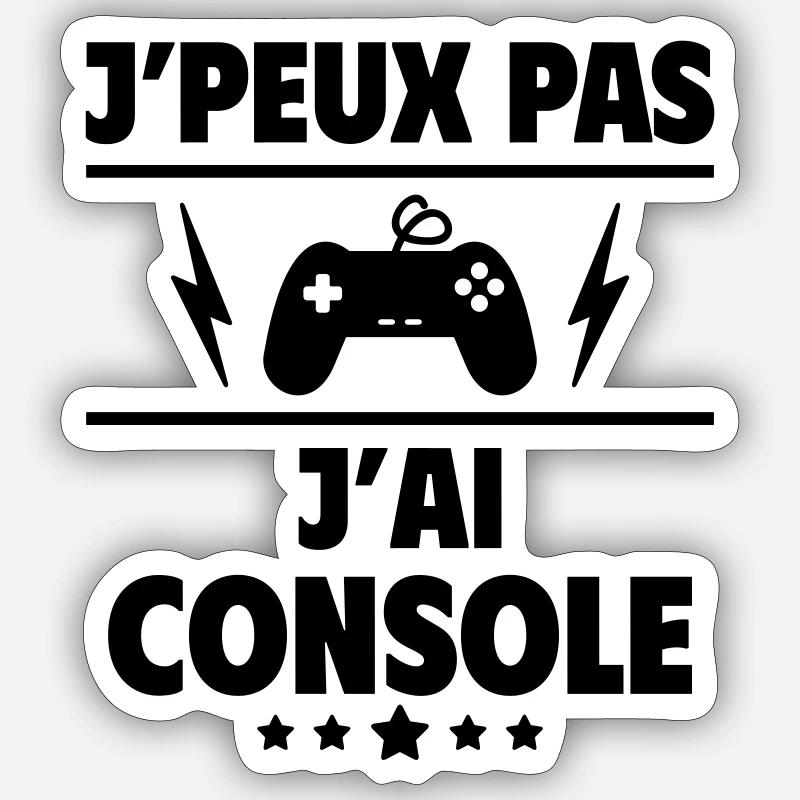 J'peux pas j'ai console, gameur, gameuse, noël - Sticker taille S (10 x 10 cm) - blanc mat