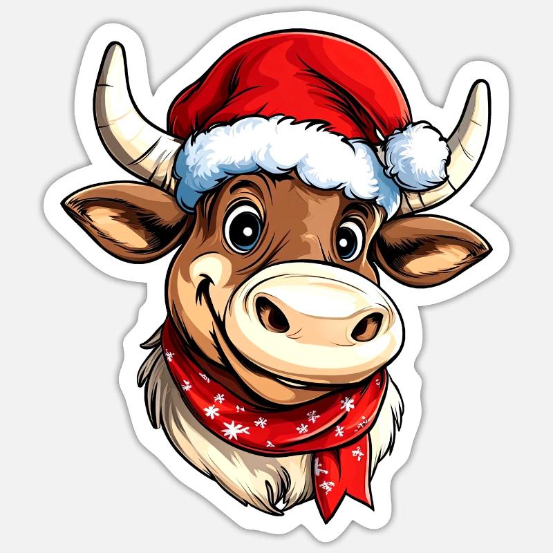 Weihnachten Stier - Sticker Größe S (10 x 10 cm) - Mattweiß