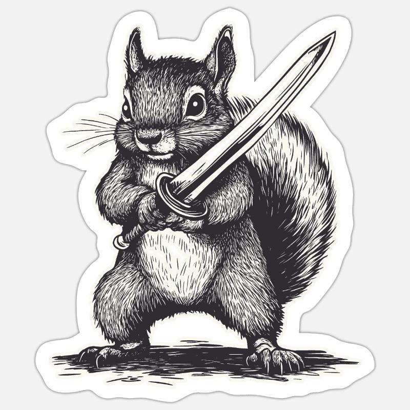 Épée Écureuil - Sticker taille S (10 x 10 cm) - blanc mat