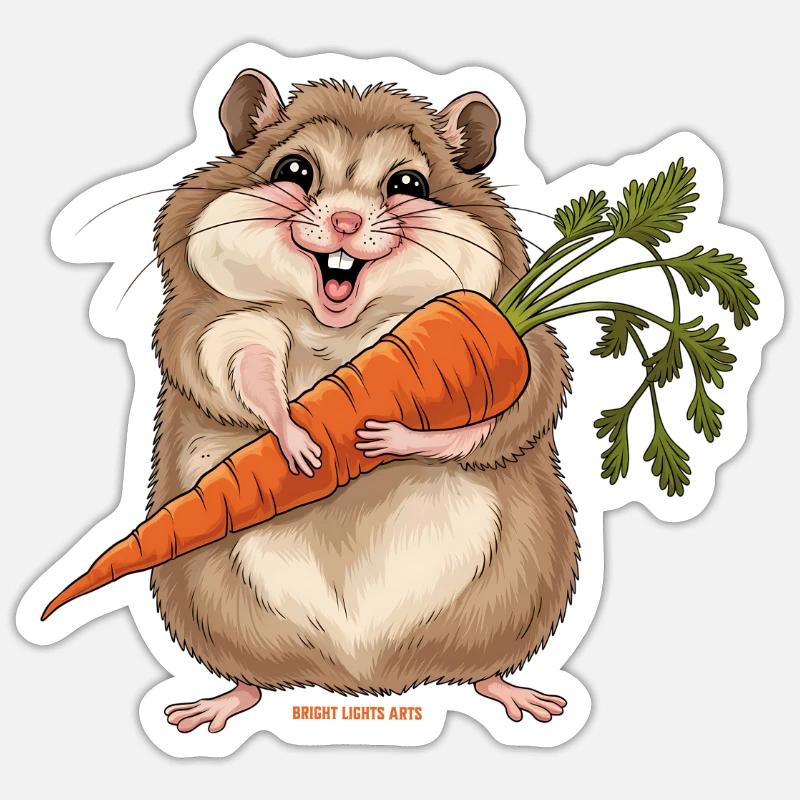Fröhlicher Hamster mit Möhre Sticker Größe S (10 x 10 cm)