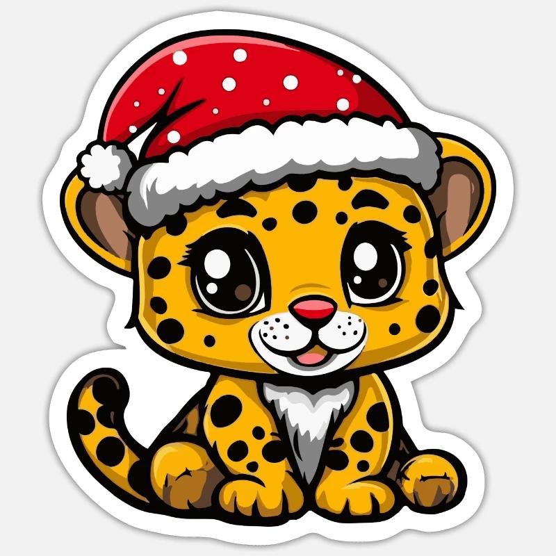 Noël léopard - Sticker taille S (10 x 10 cm) - blanc mat