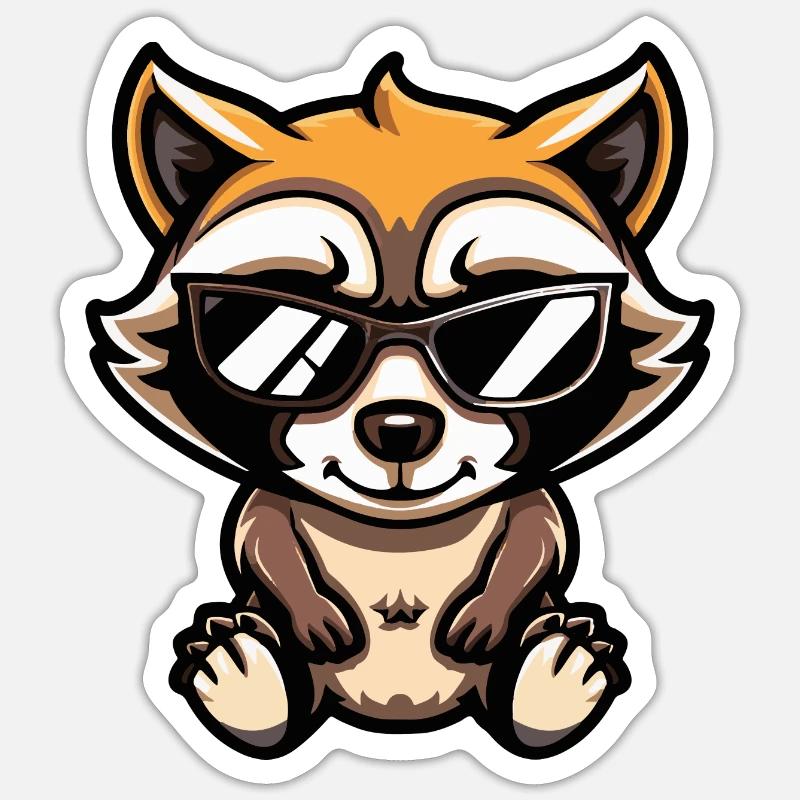Waschbär Comic Cool - Sticker Größe S (10 x 10 cm) - Mattweiß