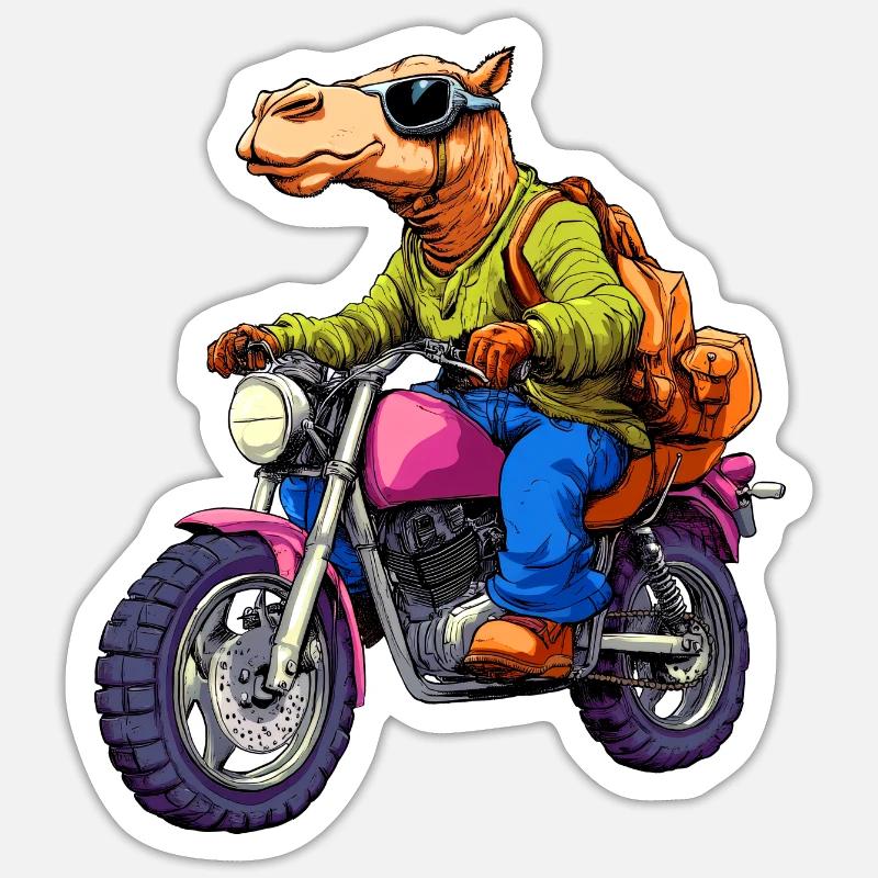 Kamel Motorrad - Sticker Größe S (10 x 10 cm) - Mattweiß