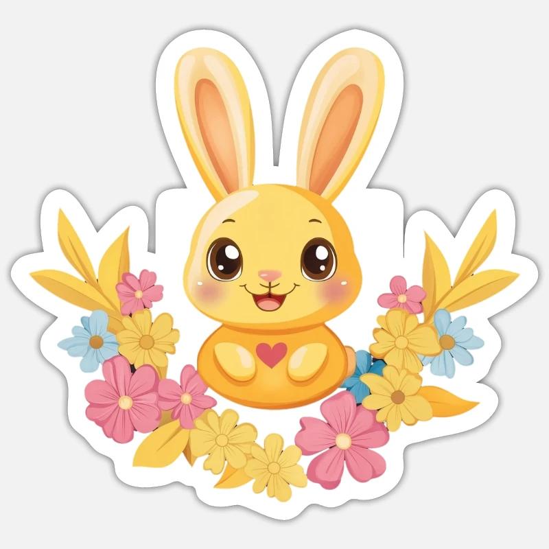 Lapin avec couronne de fleurs, éventails de lapin Sticker taille S (10 x 10 cm)