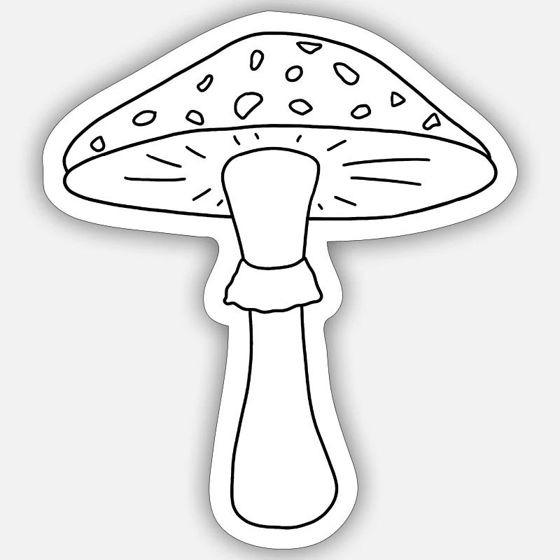 Champignon noir et blanc - Sticker taille S (10 x 10 cm) - blanc mat