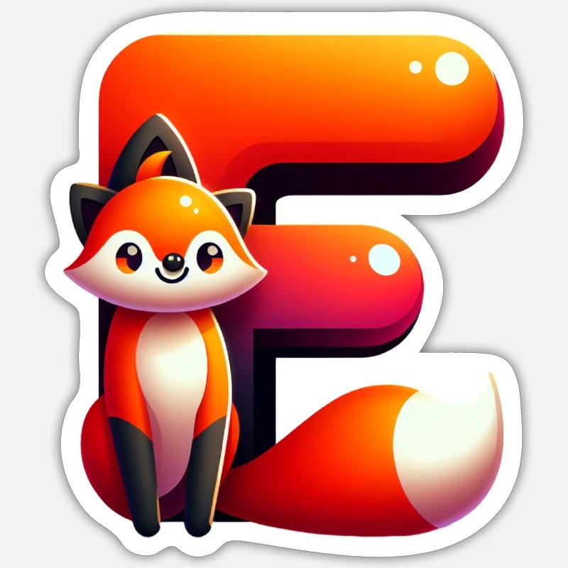 Cheerful fox with the letter E Sticker size S (10 x 10 cm)