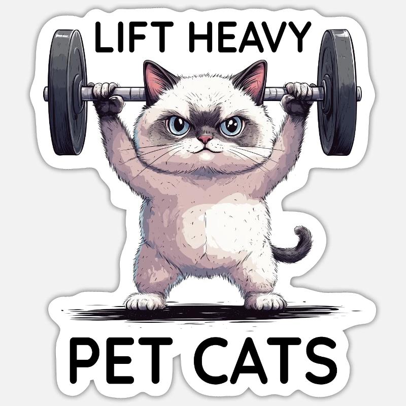 Gym Musculation Chat - Sticker taille S (10 x 10 cm) - blanc mat
