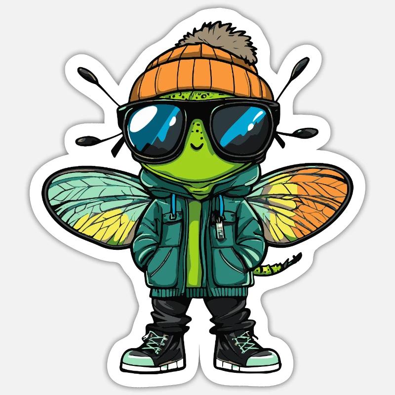 Libellule Bande dessinée cool - Sticker taille S (10 x 10 cm) - blanc mat