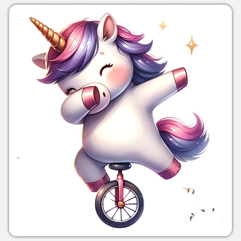 Einrad Einhorn dab dabbing - Sticker Größe S (10 x 10 cm) - Mattweiß