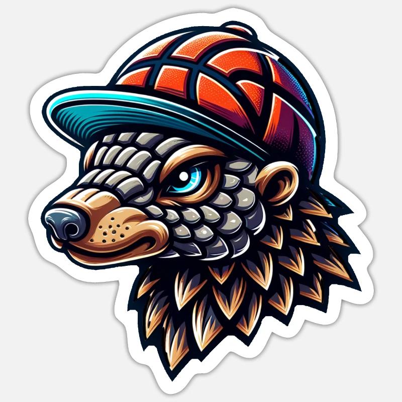 Cooles Pangolin mit Basecap - Sticker Größe S (10 x 10 cm) - Mattweiß