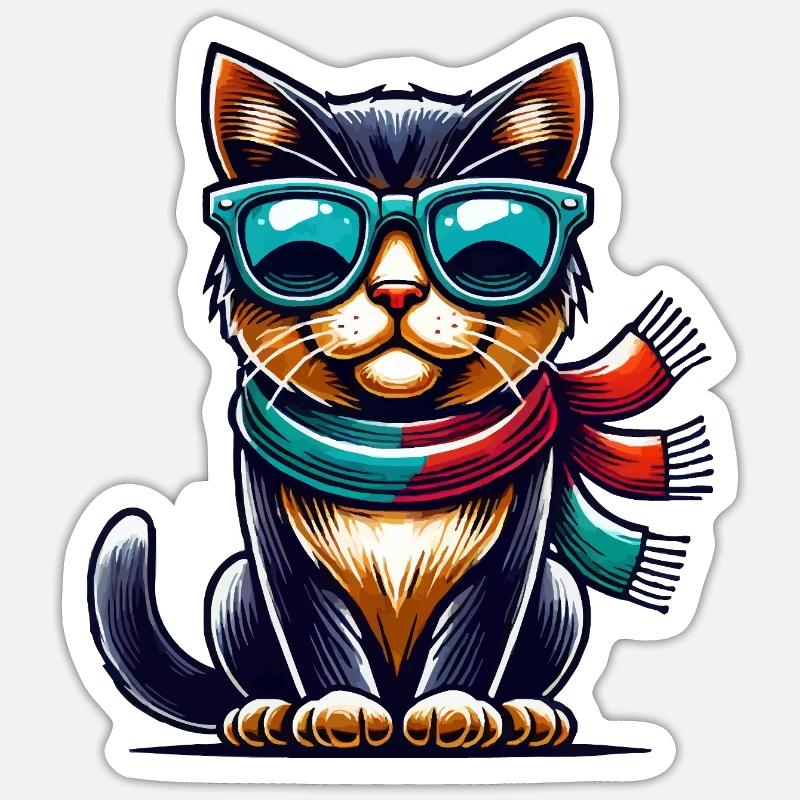 Lunettes de soleil chat BD - Sticker taille S (10 x 10 cm) - blanc mat