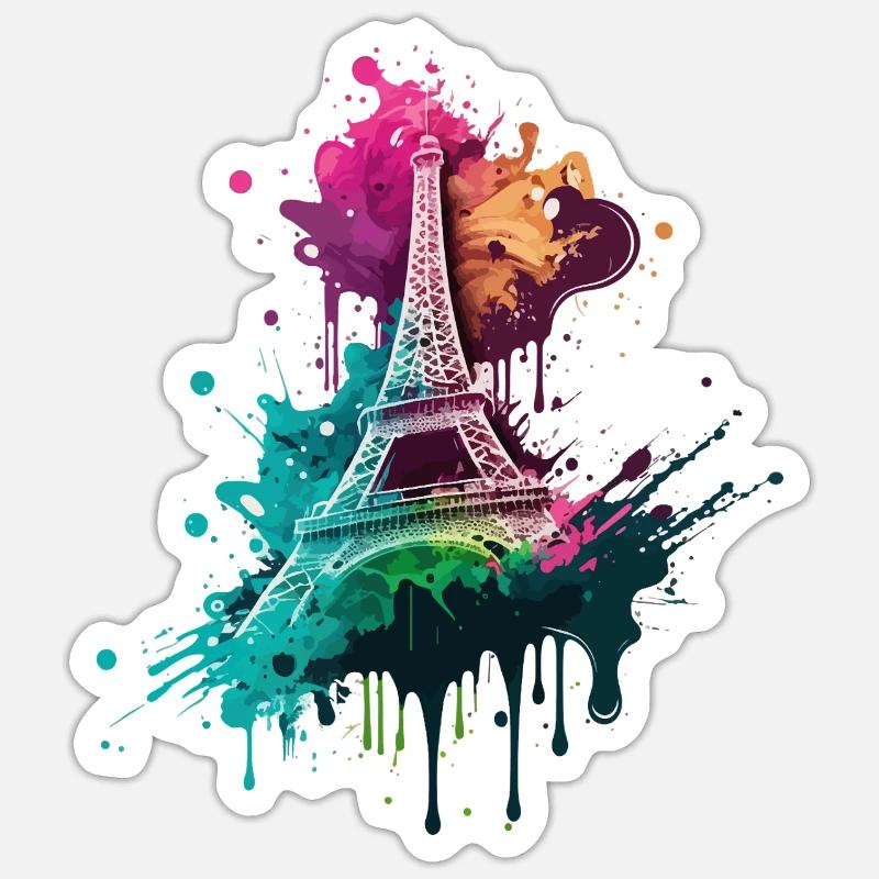 Paris Eiffelturm Skyline Frankreich Splash Bunt Sticker Größe S (10 x 10 cm)