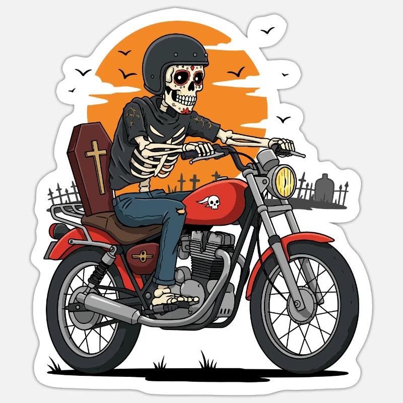 Skeleton Biker - Sticker Größe S (10 x 10 cm) - Mattweiß