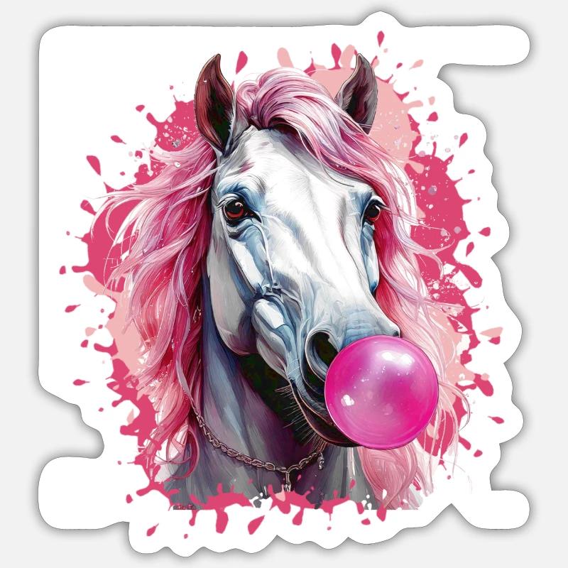 Pferd,Graffiti,illustration,Kaugummi,Blase - Sticker Größe S (10 x 10 cm) - Mattweiß