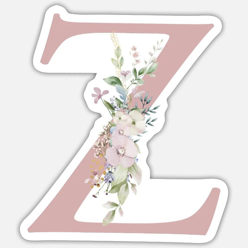 Z Monogram, Floral, Personalizable - Sticker size S (10 x 10 cm) - white matte