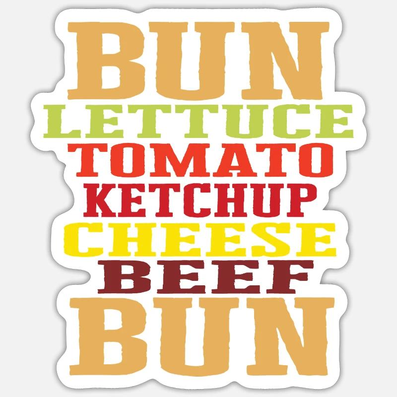 Burger Ingrédients Typographie Construction du cheeseburger Sticker taille S (10 x 10 cm)