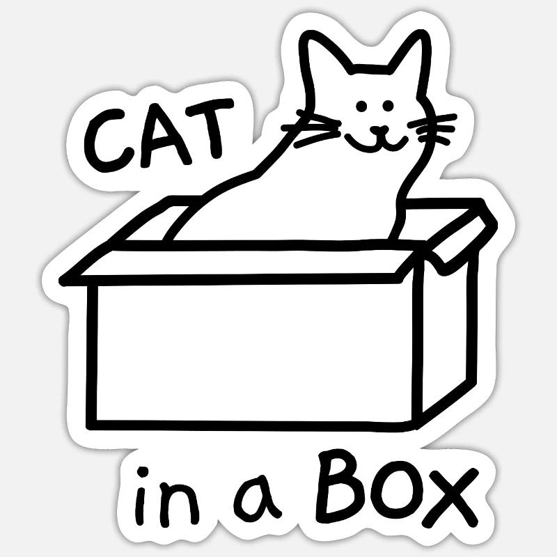 Chat dans une boîte - Sticker taille S (10 x 10 cm) - blanc mat