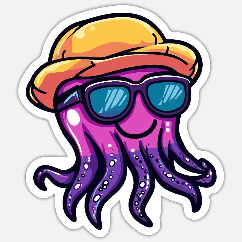 Méduse Funny Summer - Sticker taille S (10 x 10 cm) - blanc mat