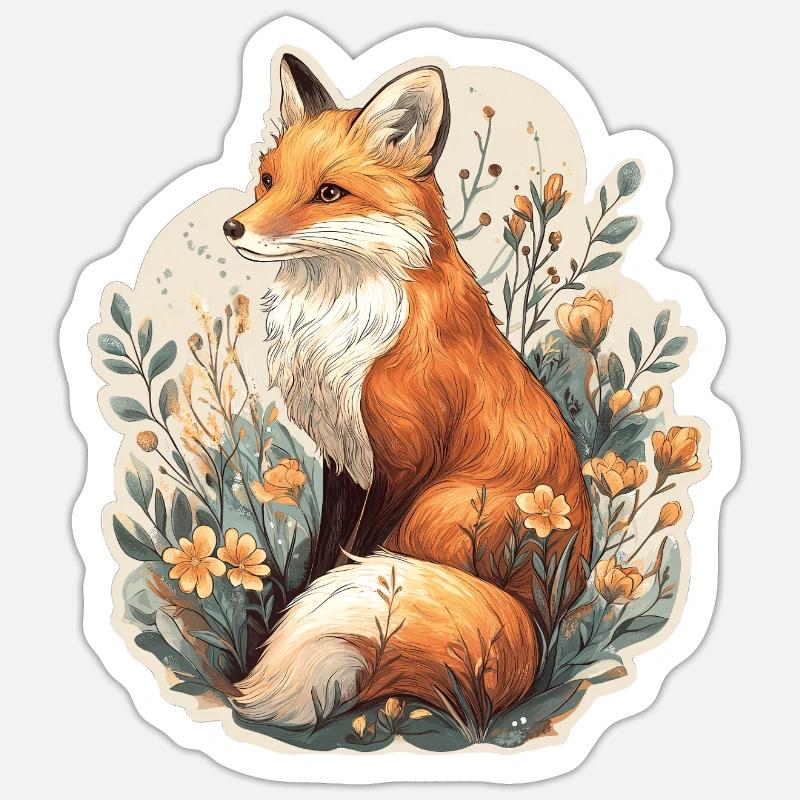 Fuchs mit Blumen - Sticker Größe S (10 x 10 cm) - Mattweiß