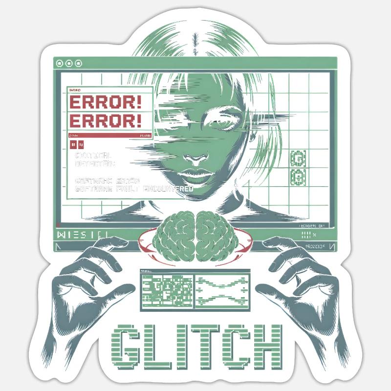 Error Glitch - T-shirt graphique futuriste Sticker taille S (10 x 10 cm)