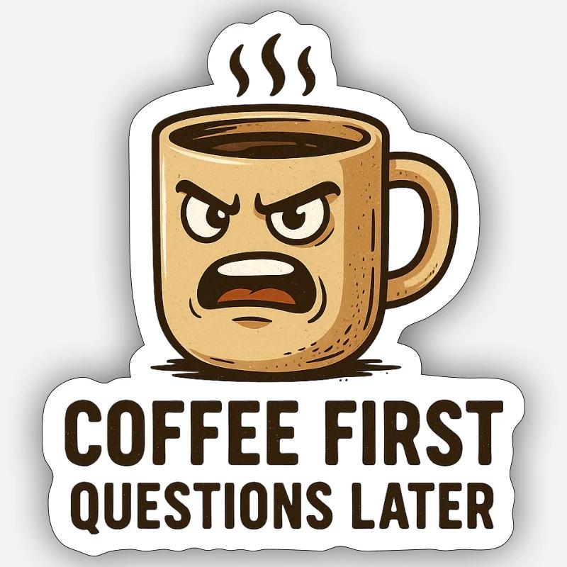 coffee first questions later - Sticker taille S (10 x 10 cm) - blanc mat