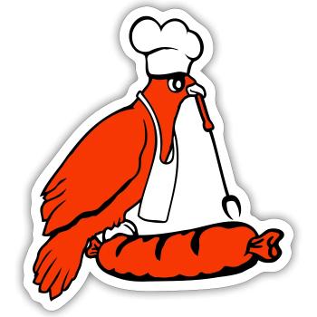 Bird grilling sausage grilling delicious eating sausages - Sticker size S (10 x 10 cm) - white matte - Front