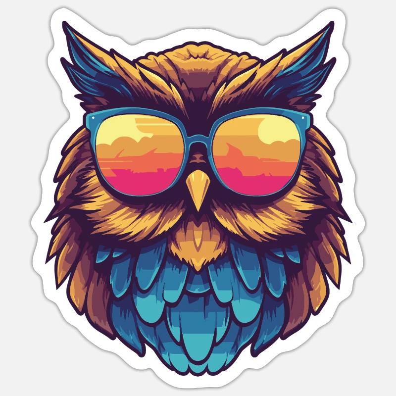 Eule mit Sonnenbrille - Sticker Größe S (10 x 10 cm) - Mattweiß