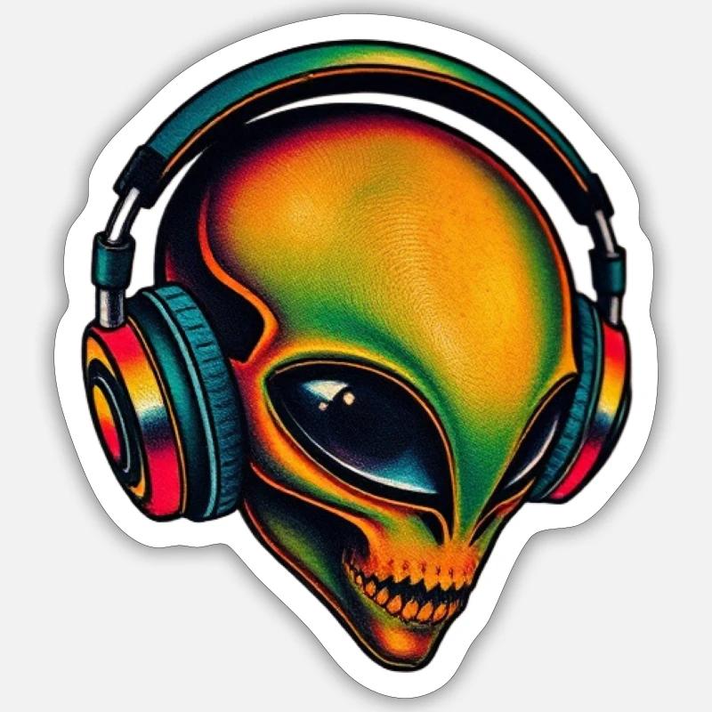 Tête d’extraterrestre multicolore Sticker taille S (10 x 10 cm)