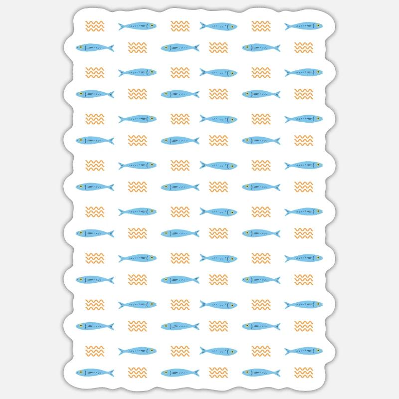 Minimalist Sardines and Waves Pattern for Summer Sticker size S (10 x 10 cm)