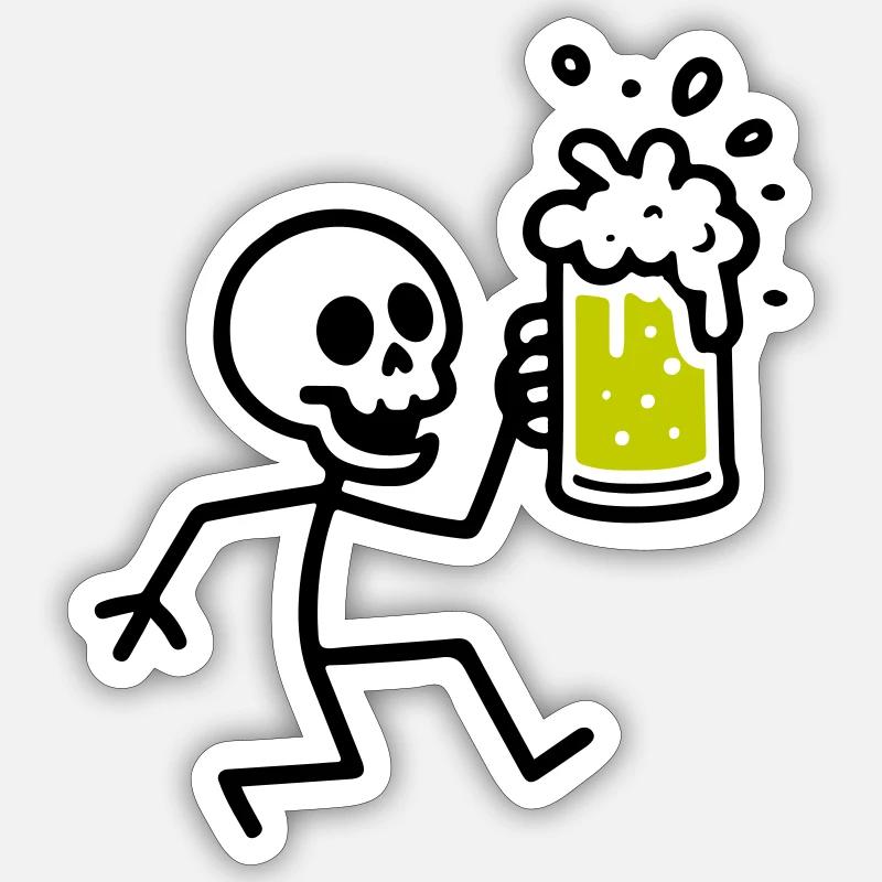 Skeleton Beer Drinking - Sticker size S (10 x 10 cm) - white matte