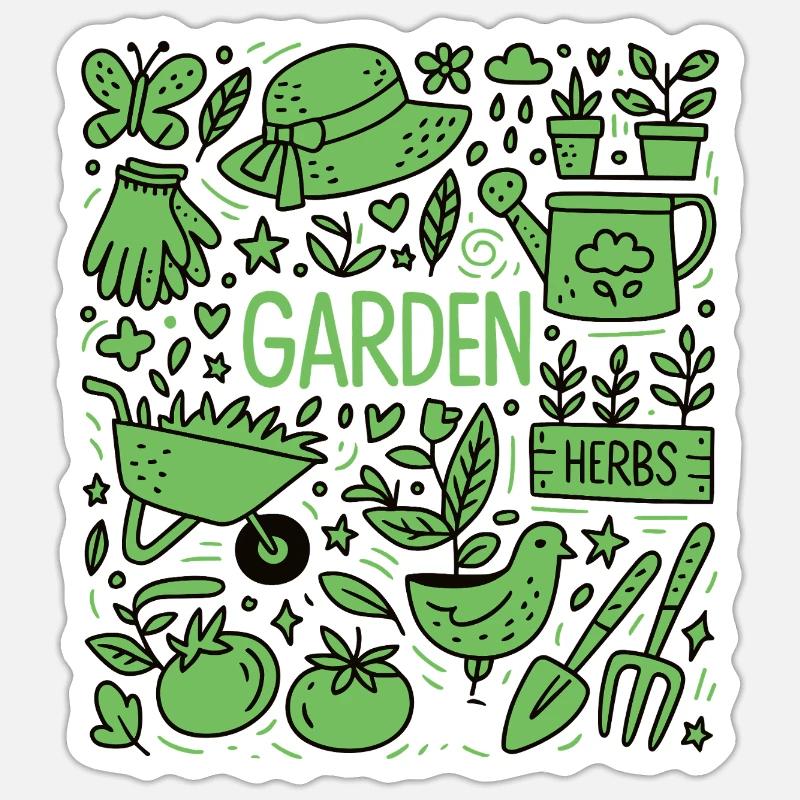 Gartenliebe Doodle Design - Sticker Größe S (10 x 10 cm) - Mattweiß