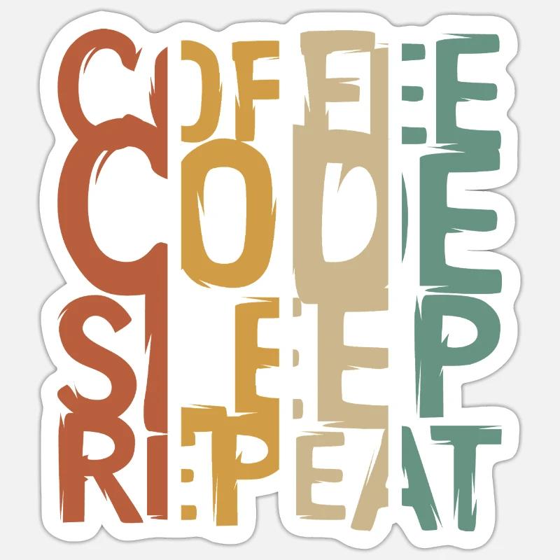 Coffee Code Sleep Repeat – Conception pour les développeurs - Sticker taille S (10 x 10 cm) - blanc mat